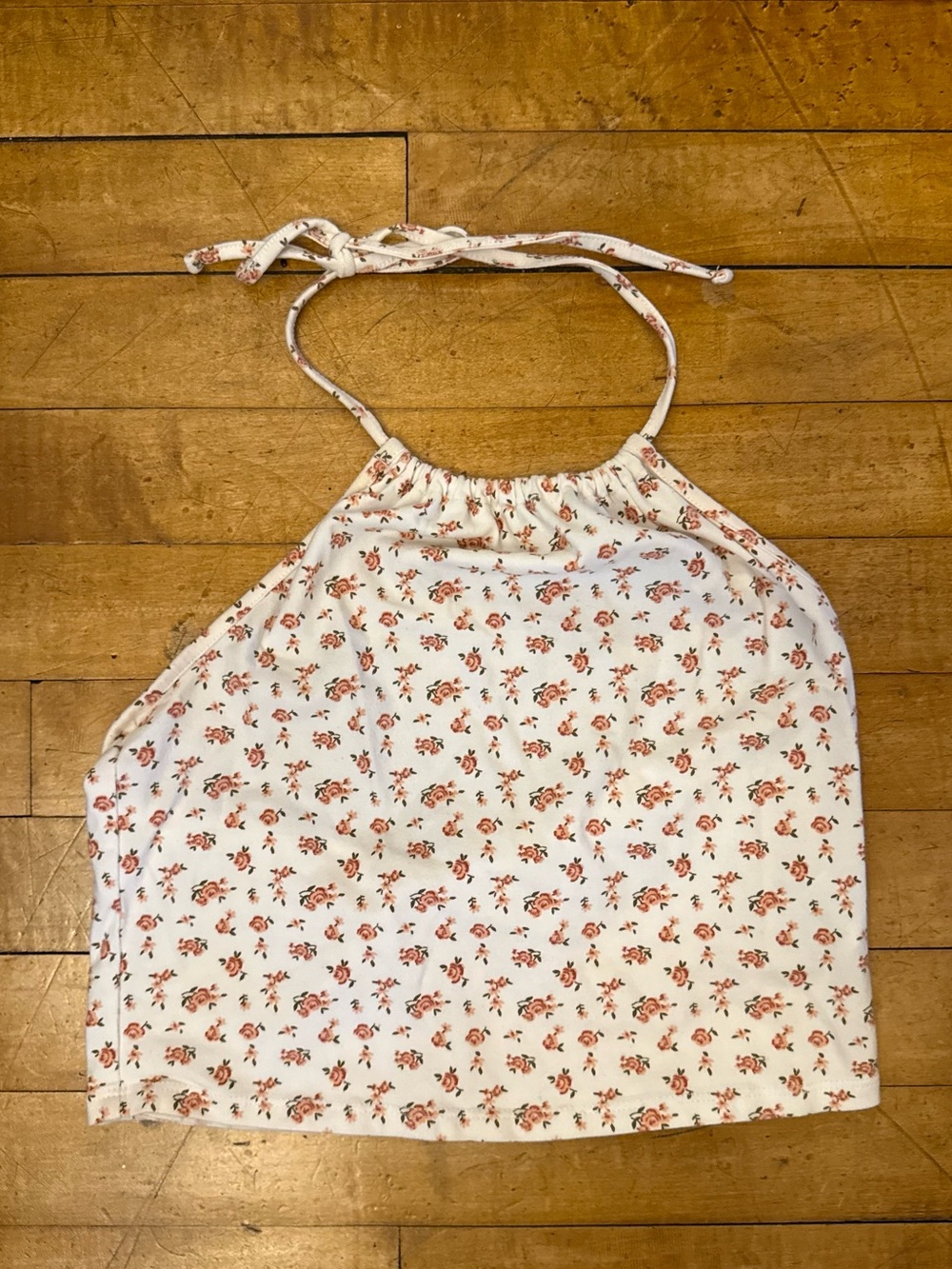 Floral Halter Crop Top - White with Rust Rose Print